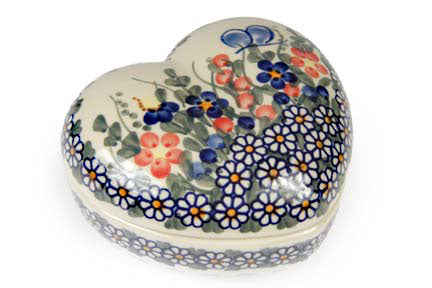 Garden Butterfly Large Heart Box Polish Pottery