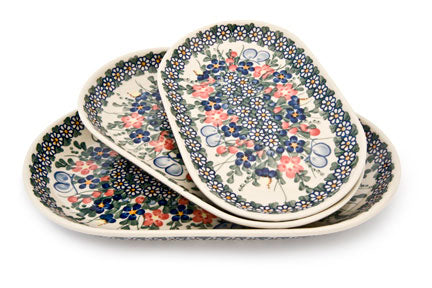 Garden Butterfly 3 Piece Oval Server Set Polish Pottery