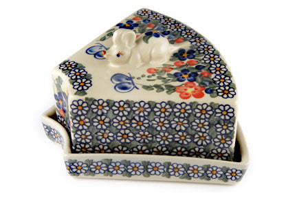 Garden Butterfly Cheese Dish with Mouse Polish Pottery