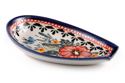 Floral Butterfly Small Spoon Rest Polish Pottery