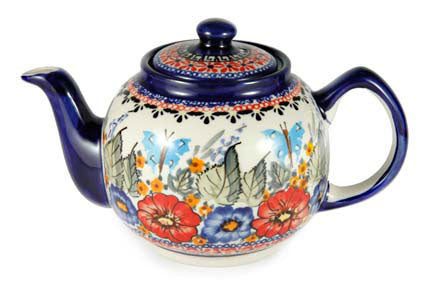 Floral Butterfly Medium Teapot Polish Pottery