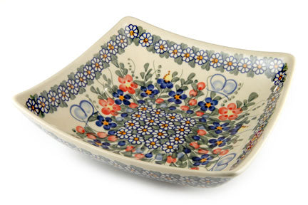 Garden Butterfly Square Serving Dish Polish Pottery