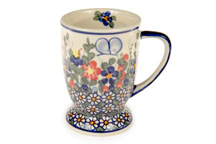 Garden Butterfly Pedestal Coffee Mug Polish Pottery