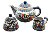 Garden Butterfly 3 Piece Tea Set Polish Pottery