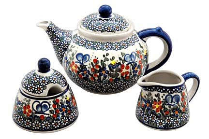 Garden Butterfly 3 Piece Tea Set Polish Pottery