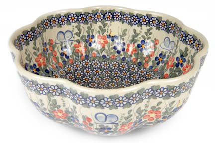 Garden Butterfly Large Scallop Bowl Polish Pottery