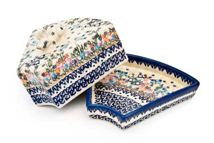 Garden of Eden Cheese Dish with Mouse Polish Pottery