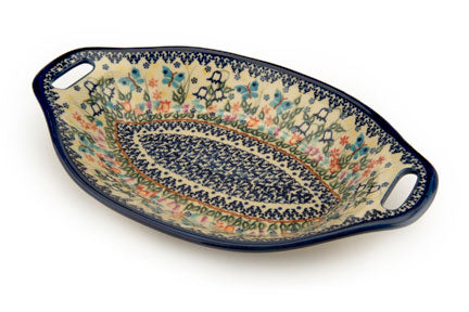 Garden of Eden Bread Tray with Handles Polish Pottery