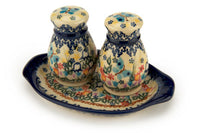 Garden of Eden Salt & Pepper Shakers with Tray Polish Pottery