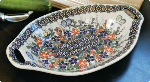Garden Butterfly Bread Tray with Handles Polish Pottery