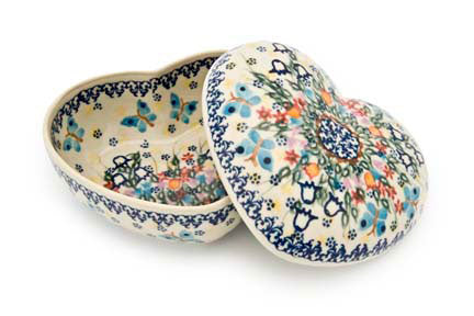 Garden of Eden Large Heart Box Polish Pottery