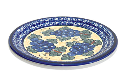 Grapes Dinner Plate with Cobalt Rim Polish Pottery