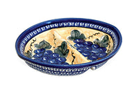 Grapes Large Divided Dish with Cobalt Trim Polish Pottery