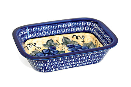 Grapes Loaf Baker with Cobalt Trim Polish Pottery