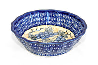 Grapes Large Scallop Bowl with Cobalt Trim Polish Pottery