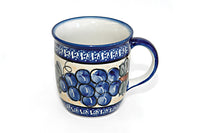 Grapes Plain Coffee Mug with Cobalt Trim Polish Pottery