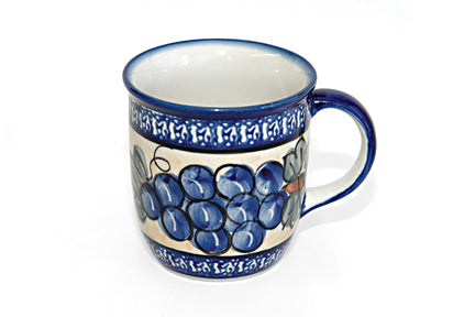 Grapes Plain Coffee Mug with Cobalt Trim Polish Pottery