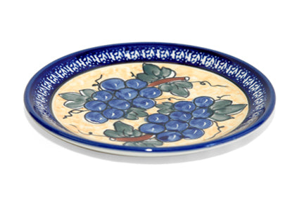 Grapes Dessert Plate with Cobalt Trim Polish Pottery