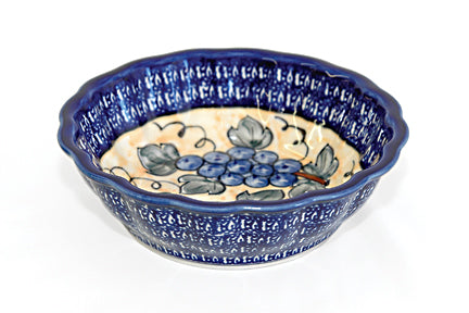 Grapes Medium Scallop Bowl with Cobalt Trim Polish Pottery