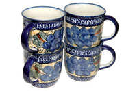 Grapes 4 Piece Mug Set with Cobalt Trim Polish Pottery