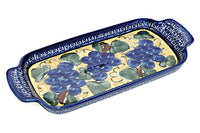 Grapes Bread Tray with Cobalt Trim with Handles Polish Pottery