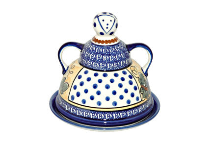 Grapes Cheese Lady with Cobalt Trim Polish Pottery