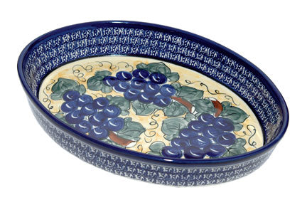 Grapes Large Oval Baker Polish Pottery