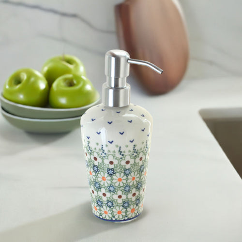 Green Daisy Soap Dispenser Polish Pottery