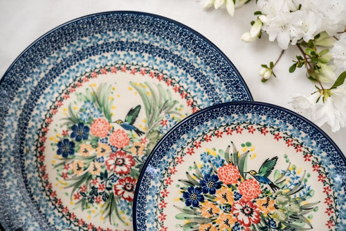 Hummingbird Dessert Plate Polish Pottery