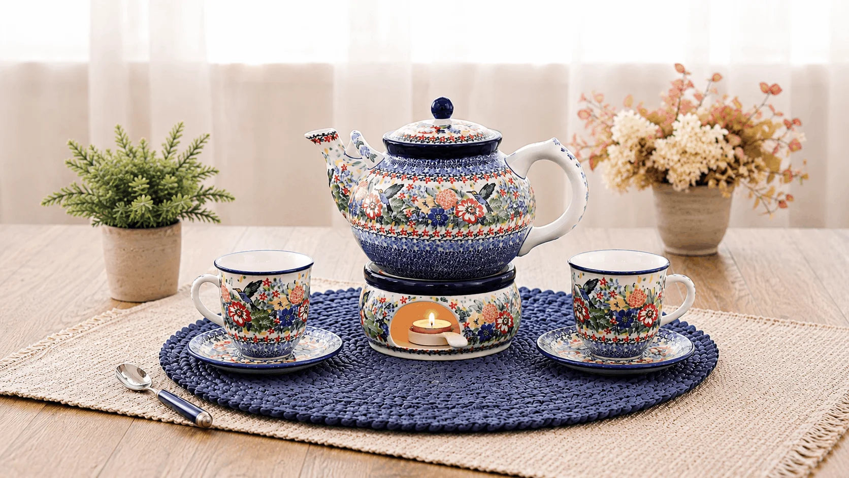 Polish Pottery Garden of Blue table