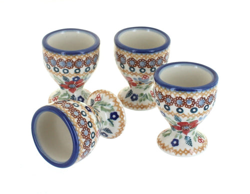 Polish Pottery Red Daisy Egg Cup Set