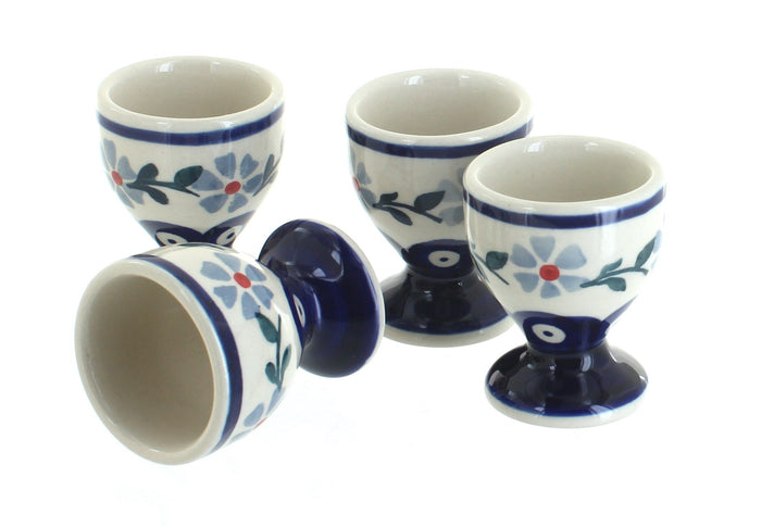 Polish Pottery Blue Violet Egg Cup Set