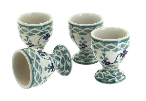 Polish Pottery Sage Floral Egg Cup Set