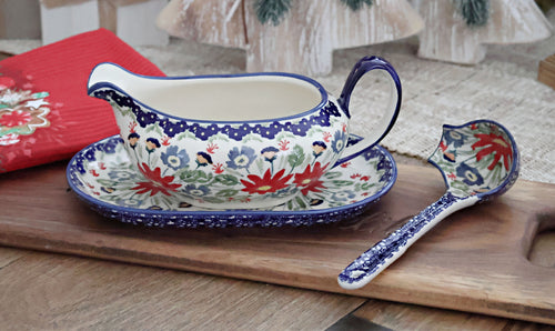 Jungle Bouquet Gravy Boat & Ladle Polish Pottery