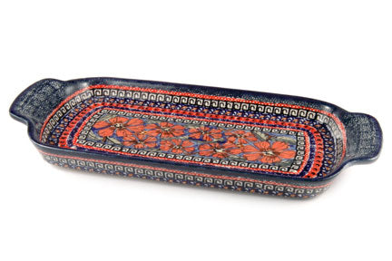 Jungle Flower Bread Tray with Handles Polish Pottery