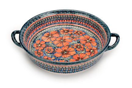 Jungle Flower Round Casserole with Handles Polish Pottery
