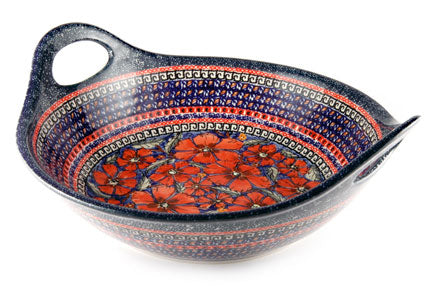Jungle Flower Deep Bowl with Handles Polish Pottery
