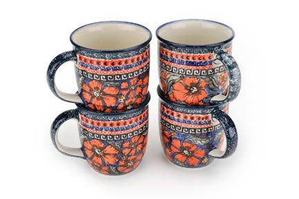 Jungle Flower 4 Piece Mug Set Polish Pottery