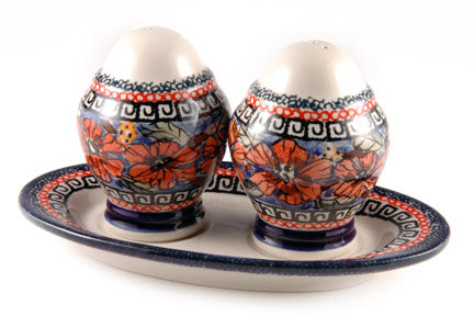 Jungle Flower Salt & Pepper with Dish Polish Pottery