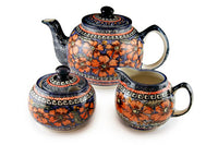 Jungle Flower Three Piece Tea Set Polish Pottery