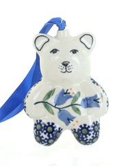 Polish Pottery Tulip Teddy Bear Ornament
