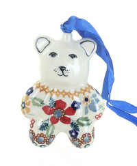 Polish Pottery Red Daisy Teddy Bear Ornament