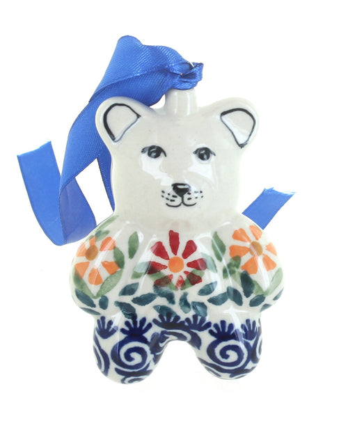 Polish Pottery Garden Bouquet Teddy Bear Ornament