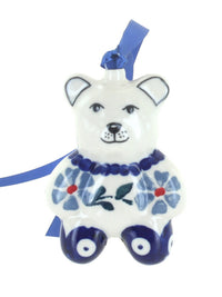 Polish Pottery Blue Violet Teddy Bear Ornament