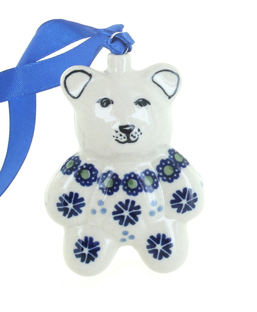 Polish Pottery Festive Fir Teddy Bear Ornament