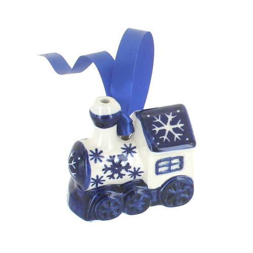 Polish Pottery Snow Flurry Locomotive Ornament