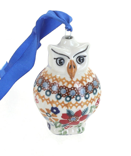 Polish Pottery Red Daisy Owl Ornament