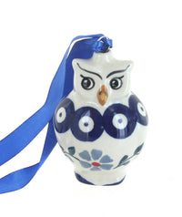 Polish Pottery Blue Violet Owl Ornament
