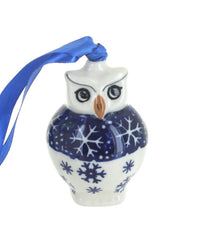 Polish Pottery Snow Flurry Owl Ornament