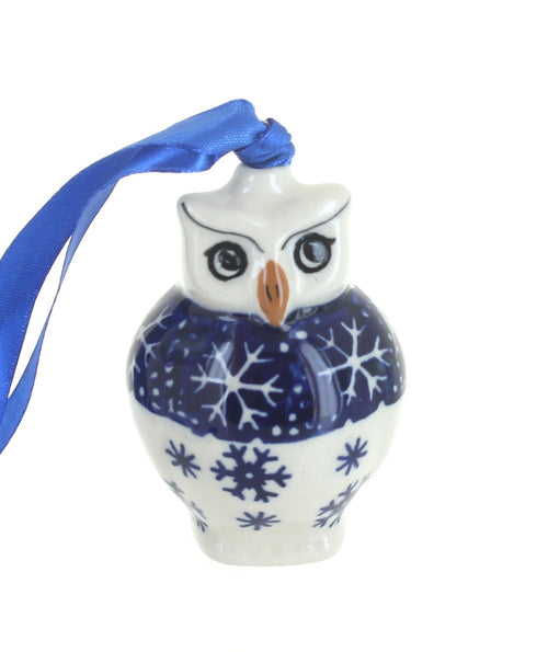 Polish Pottery Snow Flurry Owl Ornament